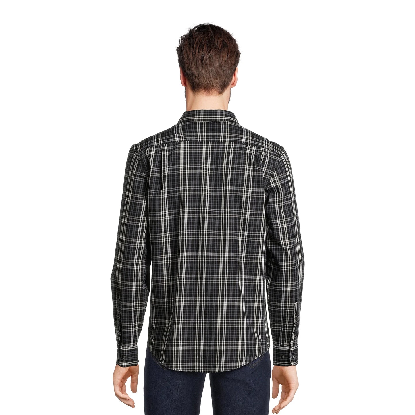 George Men's Long Sleeve Black Plaid Button-Up Shirt Size XL