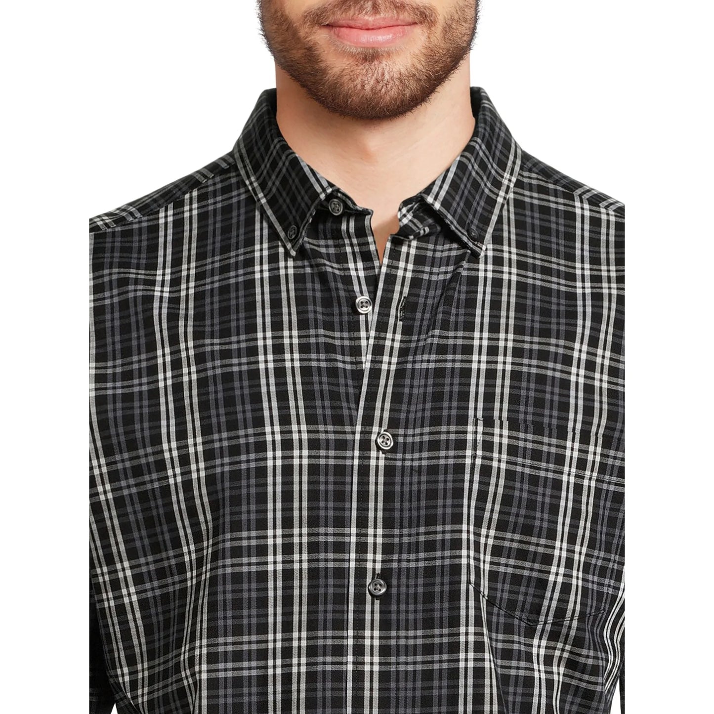 George Men's Long Sleeve Black Plaid Button-Up Shirt Size XL